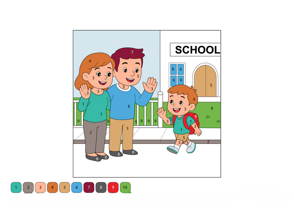 Child Going to School | Education-Themed Color by Number Pages for Kids