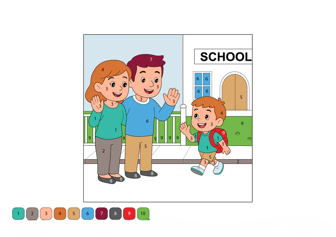 Child Going to School | Education-Themed Color by Number Pages for Kids