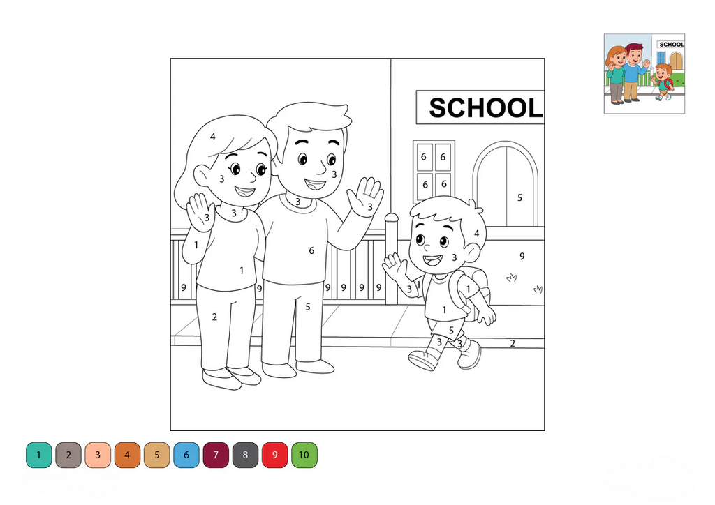 Child Going to School | Education-Themed Color by Number Pages for Kids