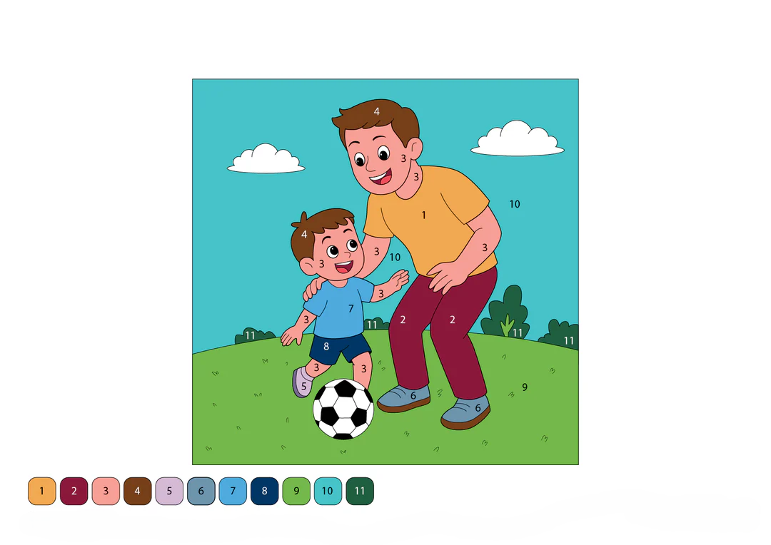 Father Teaching Soccer Color by Number | Sports-Themed Activity for Kids