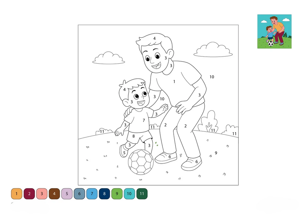 Father Teaching Soccer Color by Number | Sports-Themed Activity for Kids