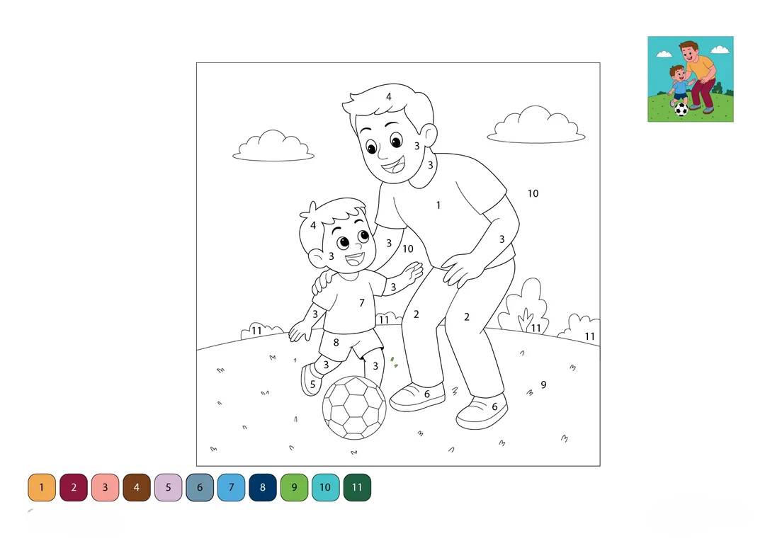 Father Teaching Soccer Color by Number | Sports-Themed Activity for Kids