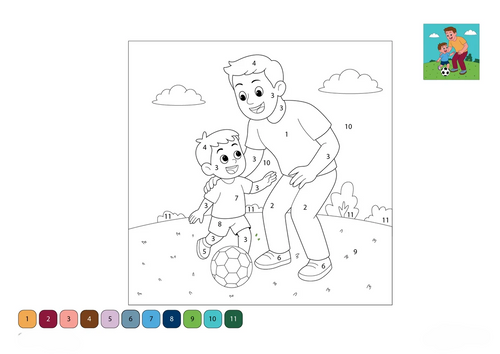 Father Teaching Soccer Color by Number | Sports-Themed Activity for Kids