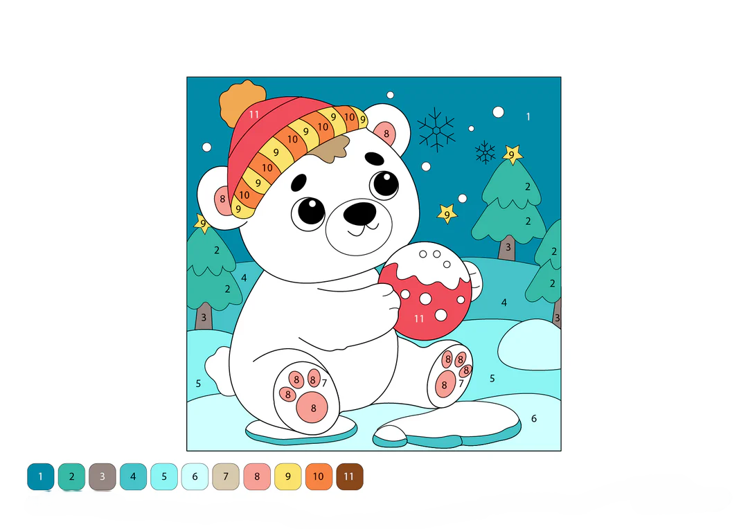 Polar Bear | Arctic Animal Color by Number Pages for Kids