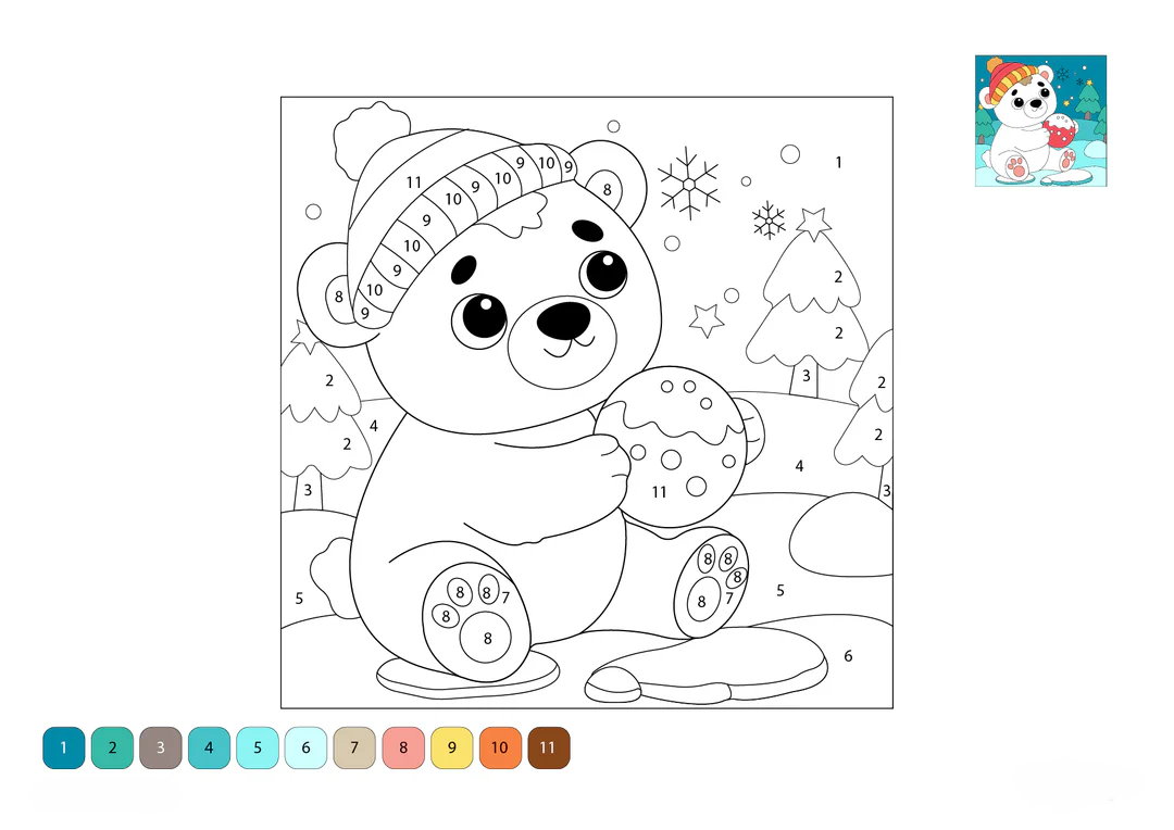 Polar Bear | Arctic Animal Color by Number Pages for Kids