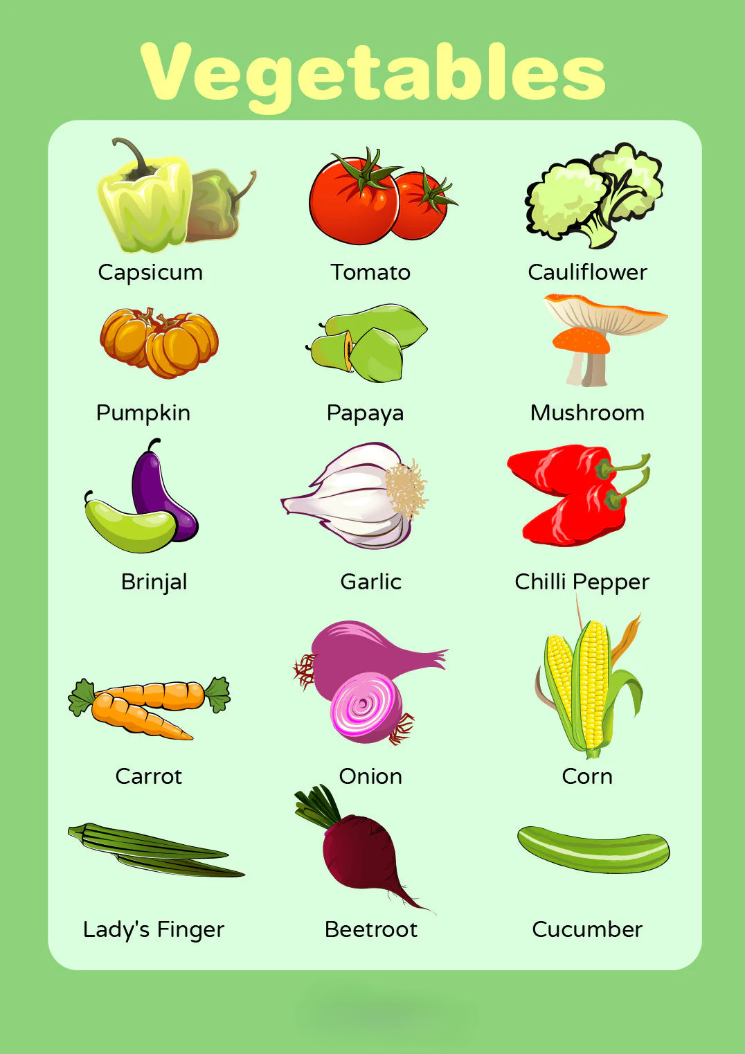 Learn Vegetables: Picture Poster for Kids